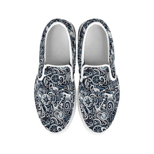 Abstract Nautical Anchor Pattern Print White Slip On Shoes