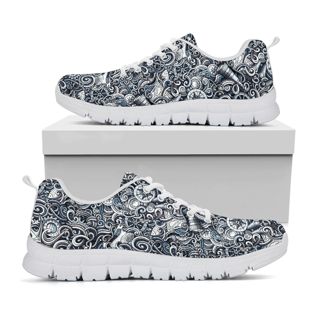 Abstract Nautical Anchor Pattern Print White Sneakers