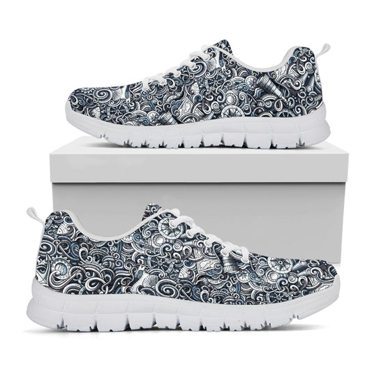 Abstract Nautical Anchor Pattern Print White Sneakers