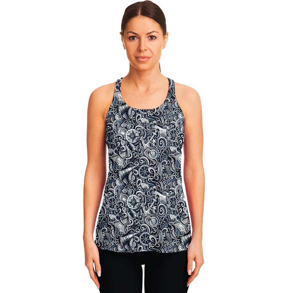 Abstract Nautical Anchor Pattern Print Women's Racerback Tank Top