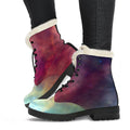 Abstract Nebula Cloud Galaxy Space Print Faux Fur Leather Boots