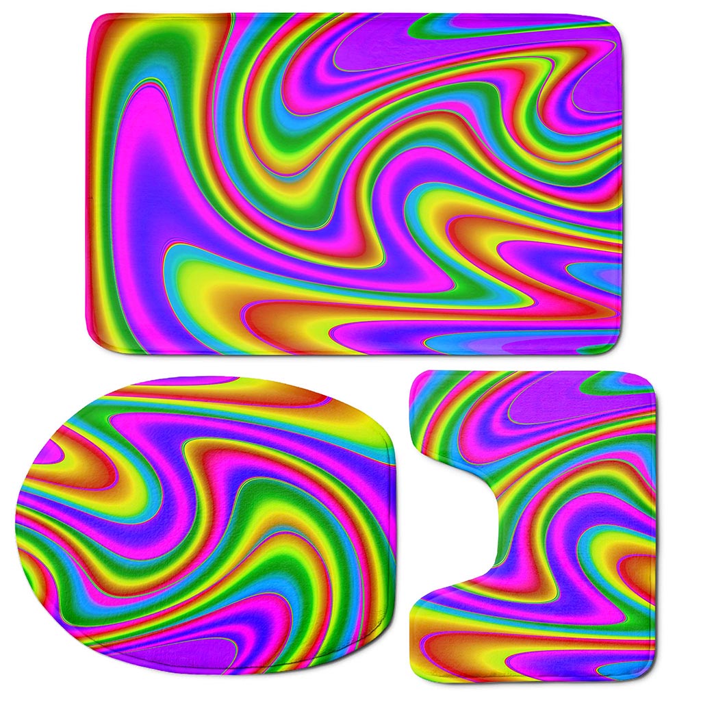 Abstract Neon Trippy Print 3 Piece Bath Mat Set