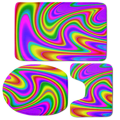 Abstract Neon Trippy Print 3 Piece Bath Mat Set