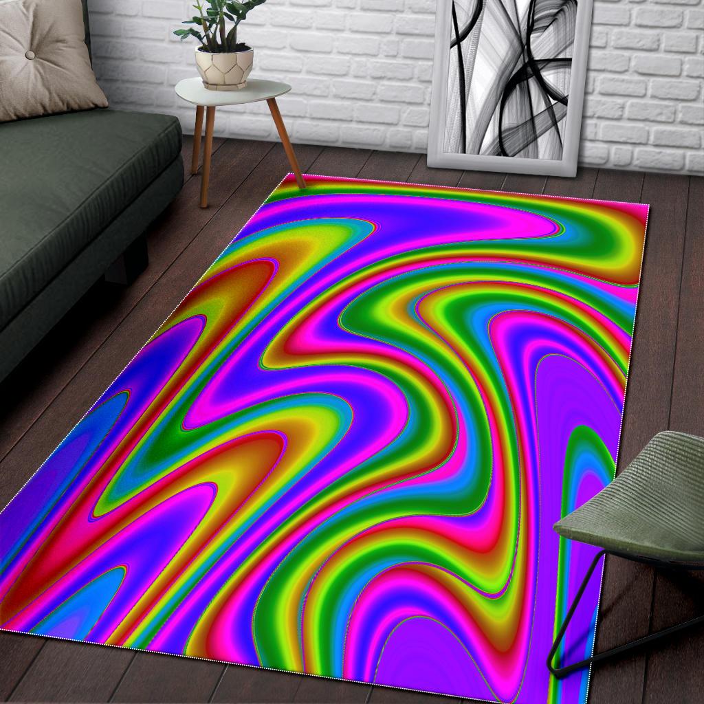 Abstract Neon Trippy Print Area Rug GearFrost