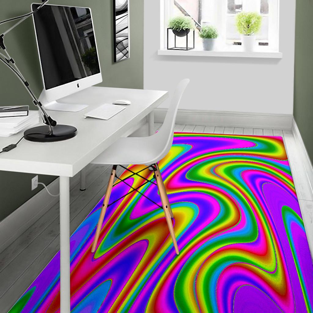 Abstract Neon Trippy Print Area Rug GearFrost