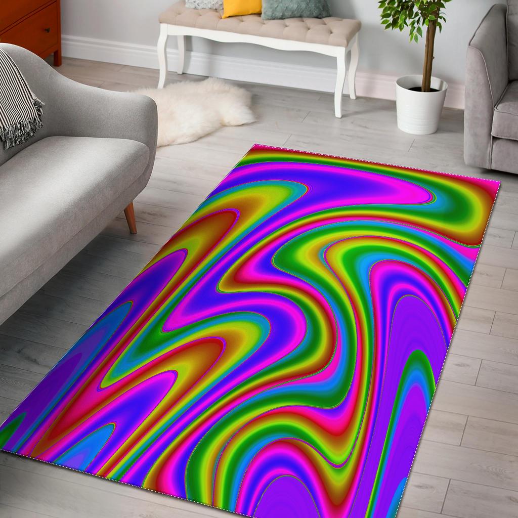 Abstract Neon Trippy Print Area Rug GearFrost