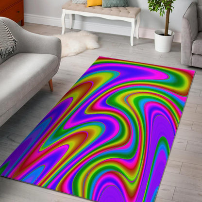 Abstract Neon Trippy Print Area Rug GearFrost