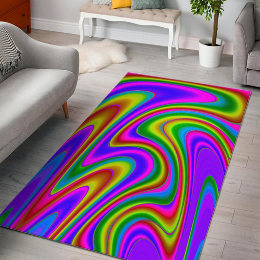 Abstract Neon Trippy Print Area Rug GearFrost