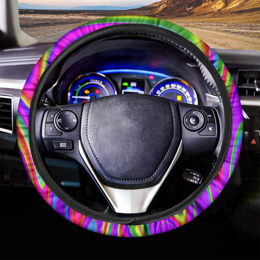Abstract Neon Trippy Print Car Steering Wheel Cover