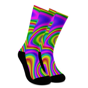 Abstract Neon Trippy Print Crew Socks