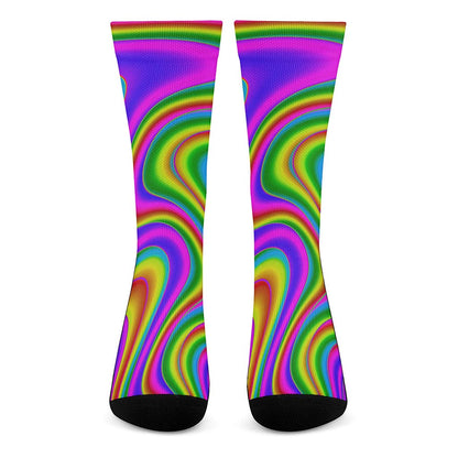 Abstract Neon Trippy Print Crew Socks