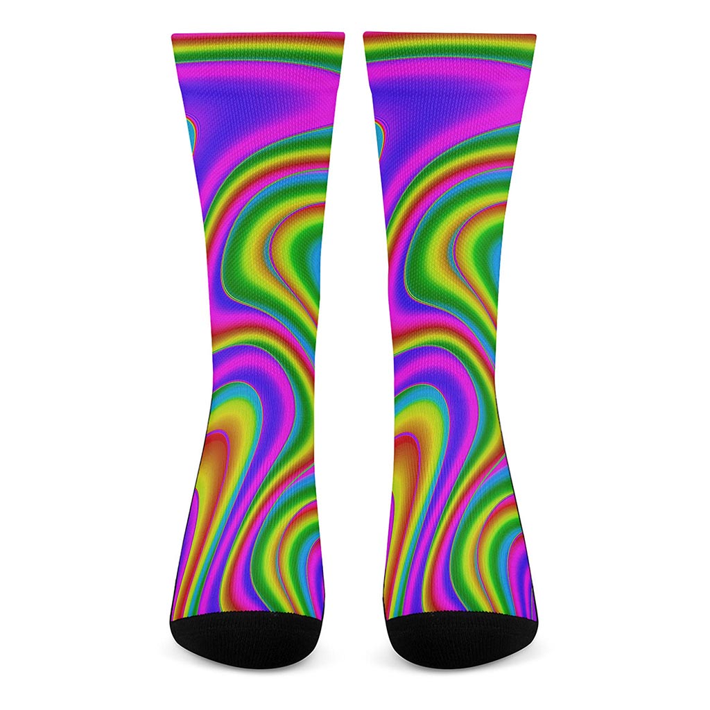 Abstract Neon Trippy Print Crew Socks