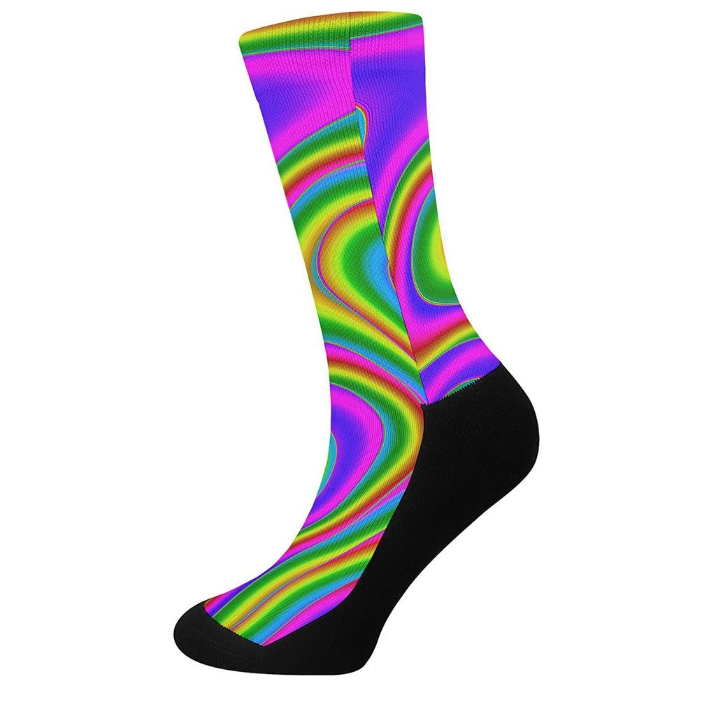 Abstract Neon Trippy Print Crew Socks