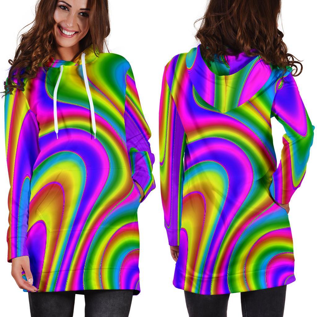 Abstract Neon Trippy Print Hoodie Dress GearFrost