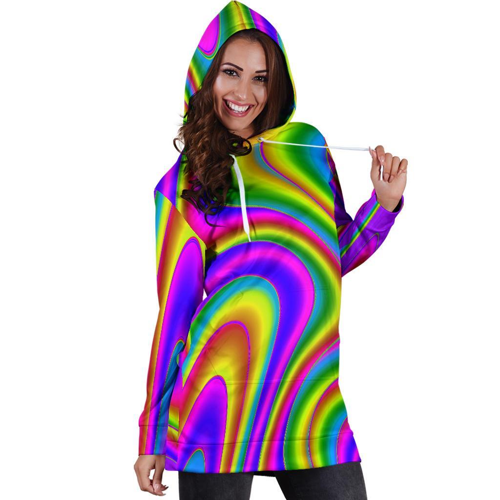 Abstract Neon Trippy Print Hoodie Dress GearFrost