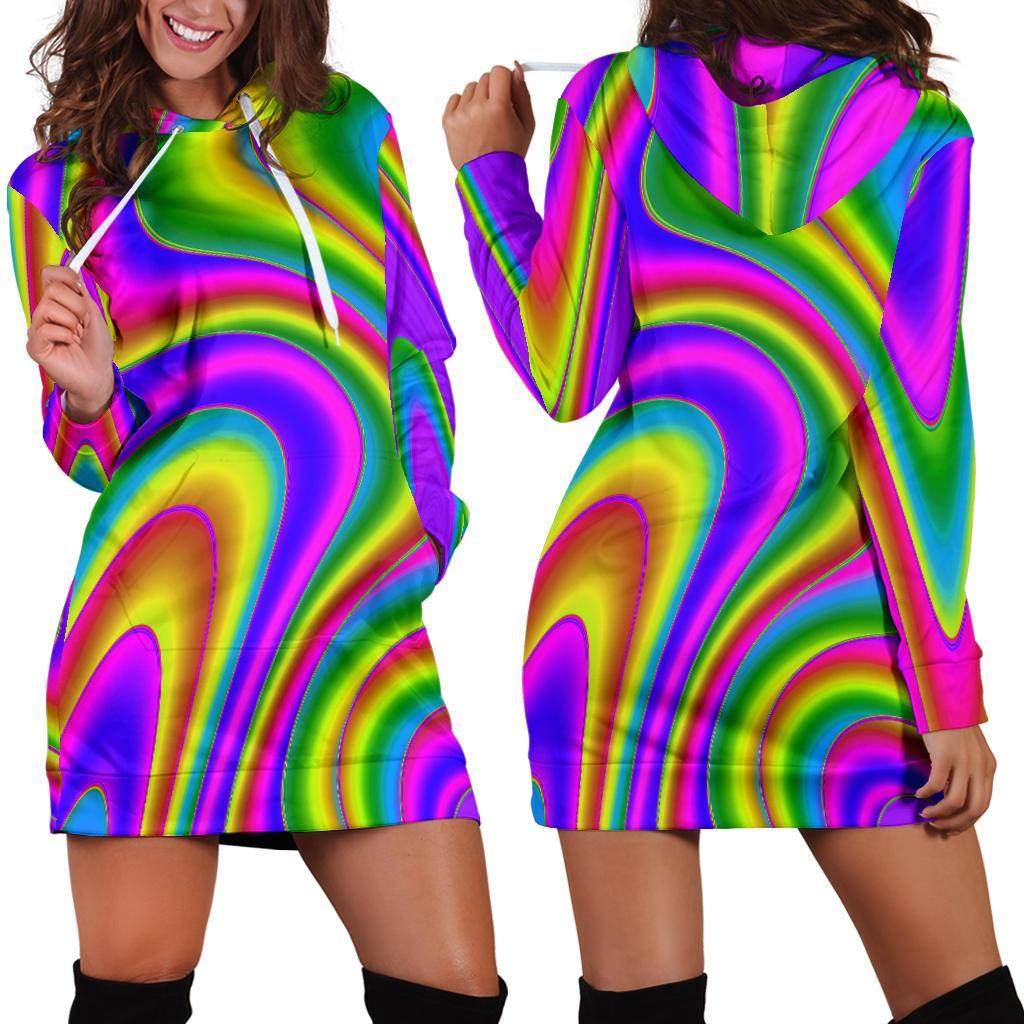 Abstract Neon Trippy Print Hoodie Dress GearFrost