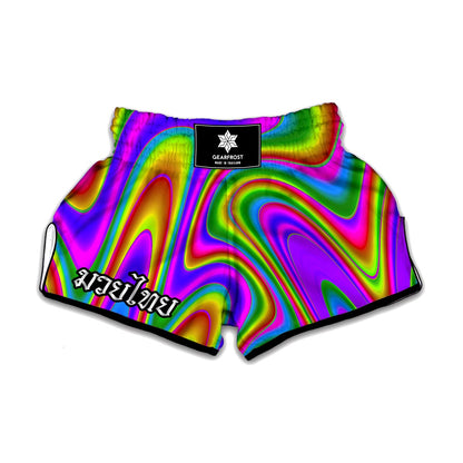 Abstract Neon Trippy Print Muay Thai Boxing Shorts