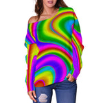 Abstract Neon Trippy Print Off Shoulder Sweatshirt GearFrost