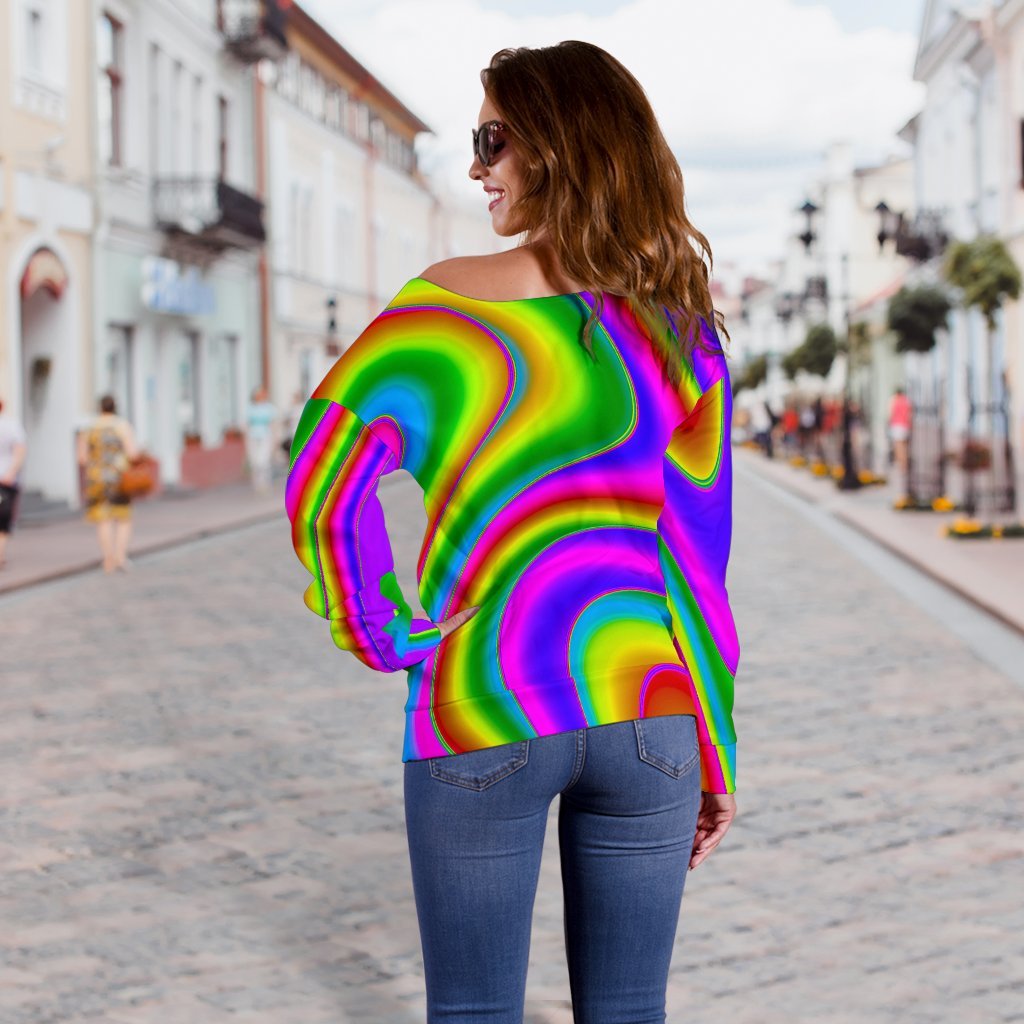 Abstract Neon Trippy Print Off Shoulder Sweatshirt GearFrost