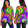 Abstract Neon Trippy Print Off Shoulder Sweatshirt GearFrost