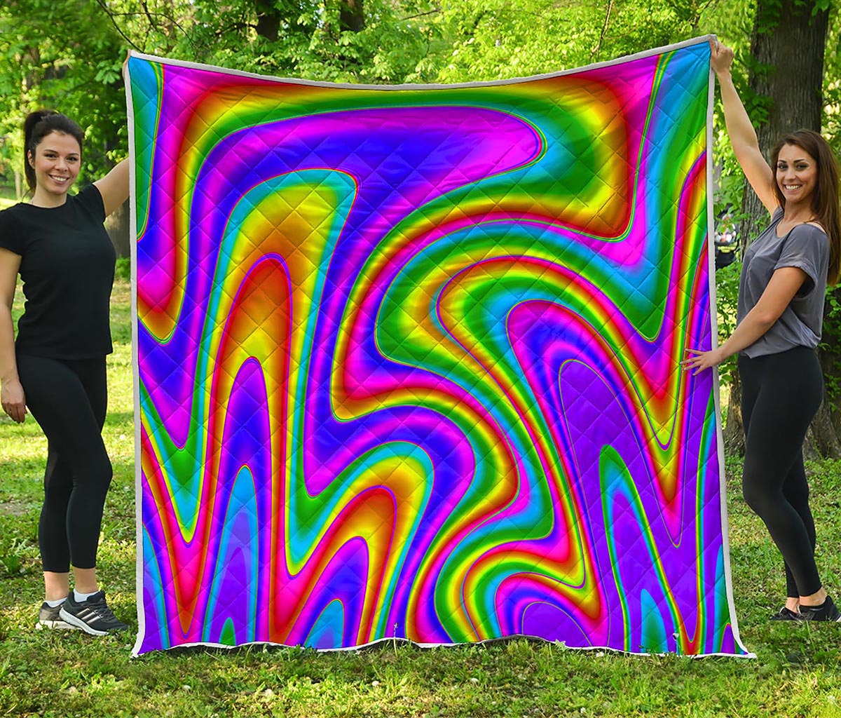Abstract Neon Trippy Print Quilt