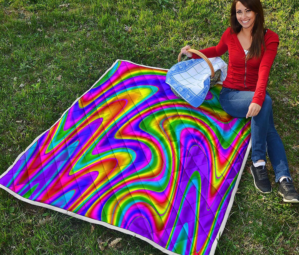 Abstract Neon Trippy Print Quilt