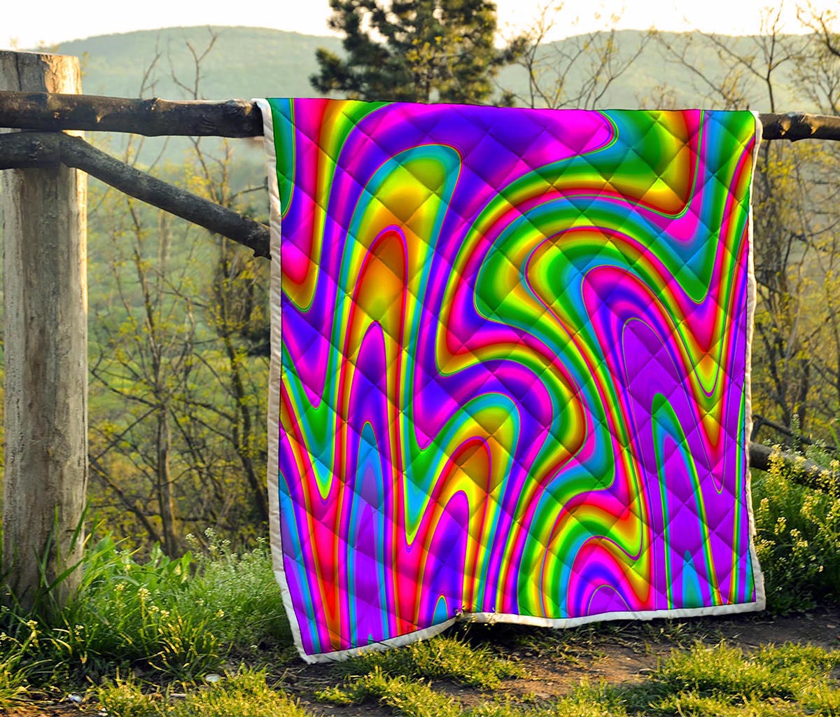 Abstract Neon Trippy Print Quilt