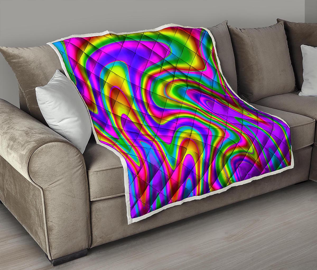 Abstract Neon Trippy Print Quilt
