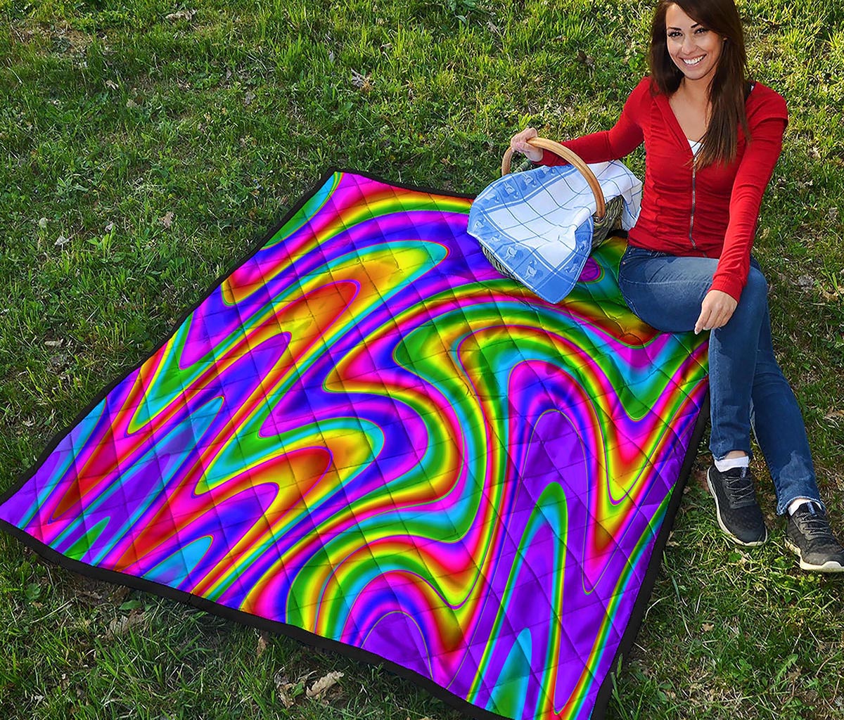 Abstract Neon Trippy Print Quilt
