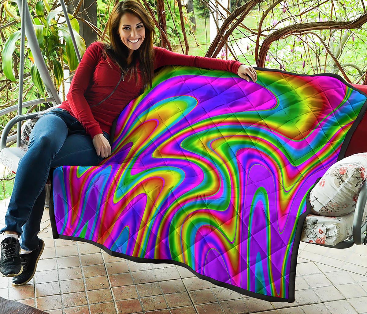 Abstract Neon Trippy Print Quilt
