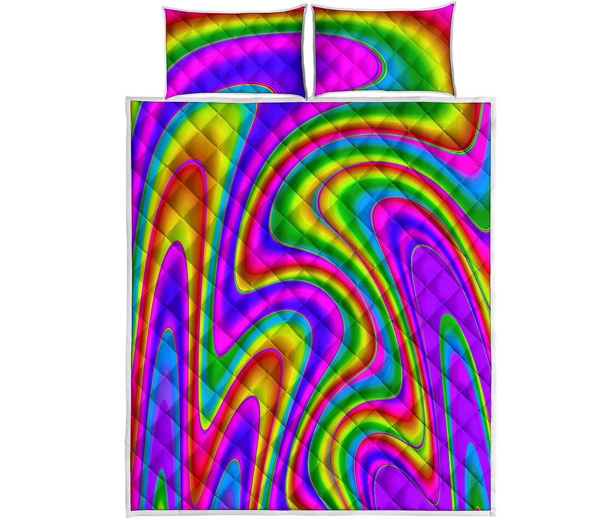 Abstract Neon Trippy Print Quilt Bed Set