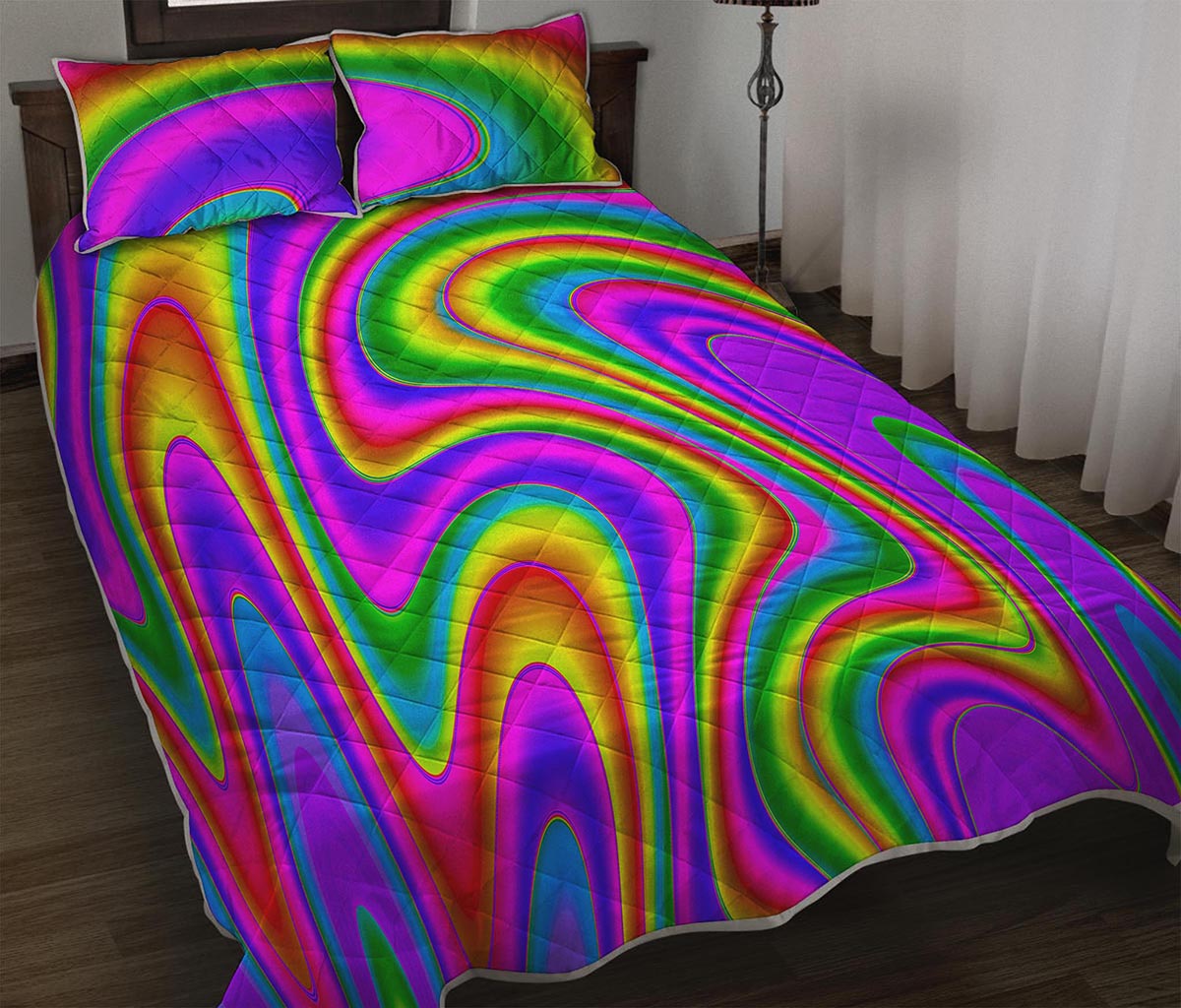 Abstract Neon Trippy Print Quilt Bed Set