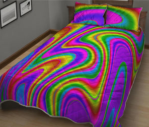 Abstract Neon Trippy Print Quilt Bed Set