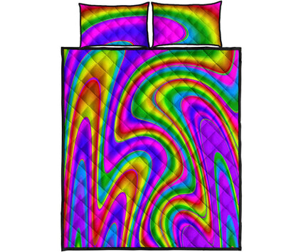 Abstract Neon Trippy Print Quilt Bed Set