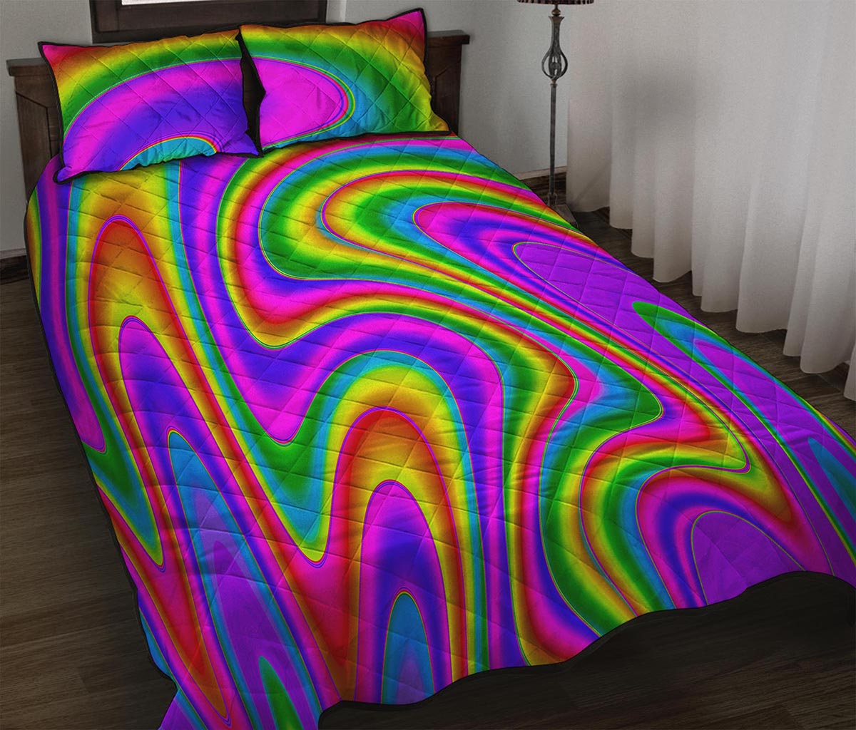 Abstract Neon Trippy Print Quilt Bed Set