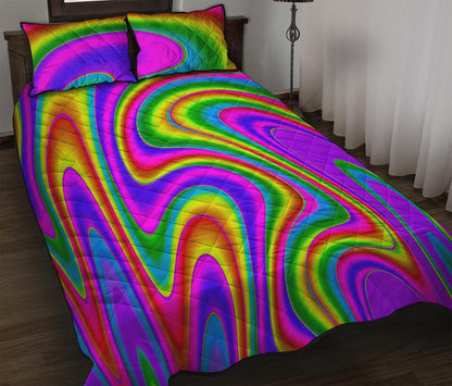 Abstract Neon Trippy Print Quilt Bed Set