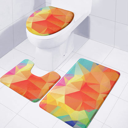Abstract Polygonal Geometric Print 3 Piece Bath Mat Set