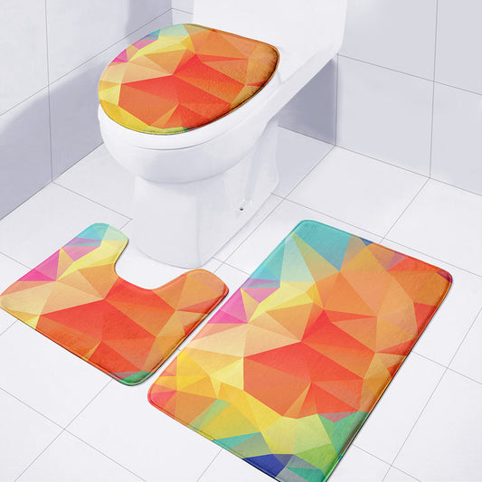 Abstract Polygonal Geometric Print 3 Piece Bath Mat Set