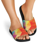 Abstract Polygonal Geometric Print Black Slide Sandals