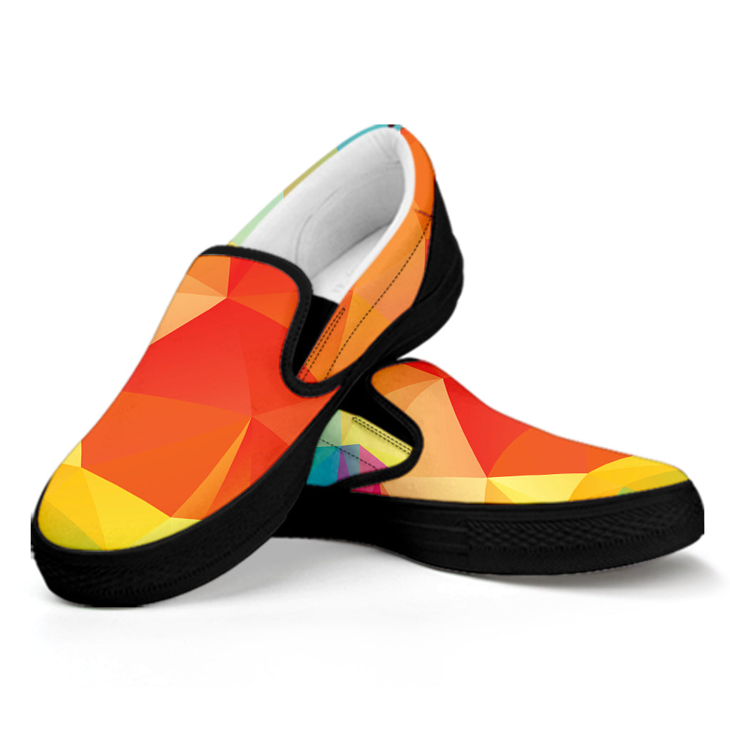 Abstract Polygonal Geometric Print Black Slip On Shoes