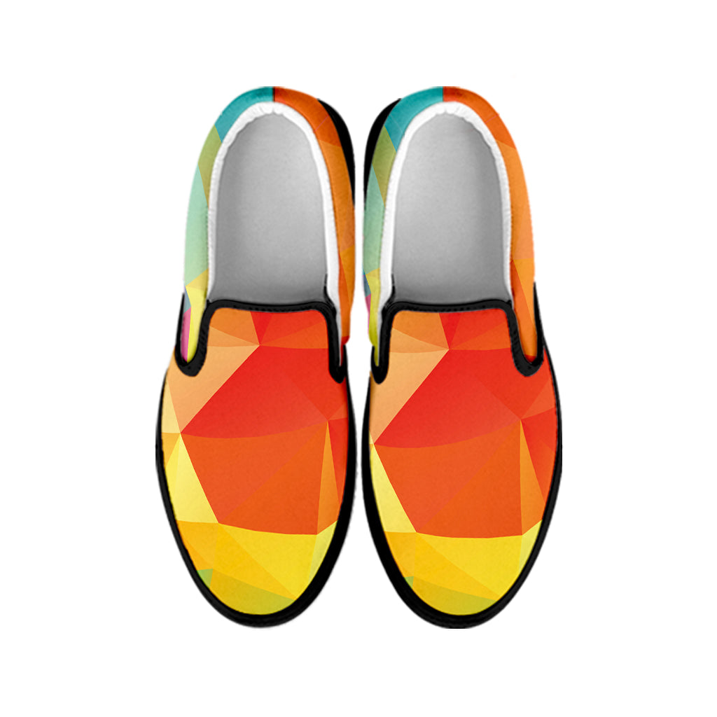 Abstract Polygonal Geometric Print Black Slip On Shoes