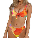 Abstract Polygonal Geometric Print Front Bow Tie Bikini