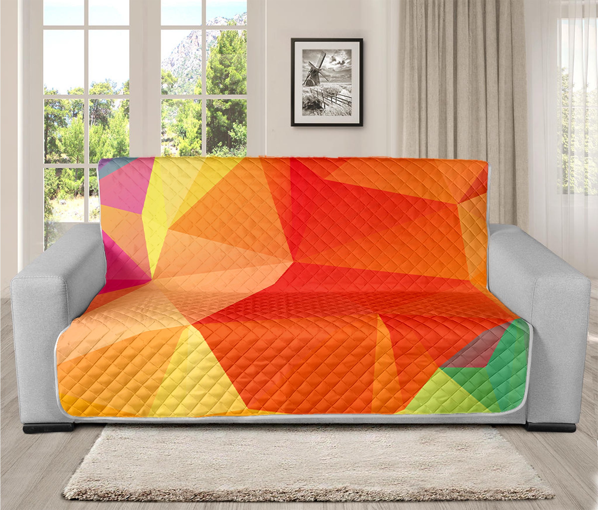 Abstract Polygonal Geometric Print Futon Protector