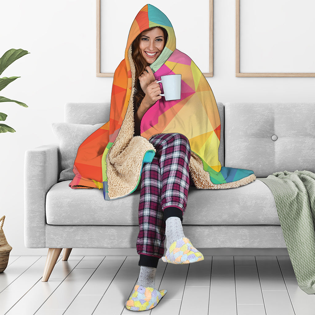 Abstract Polygonal Geometric Print Hooded Blanket