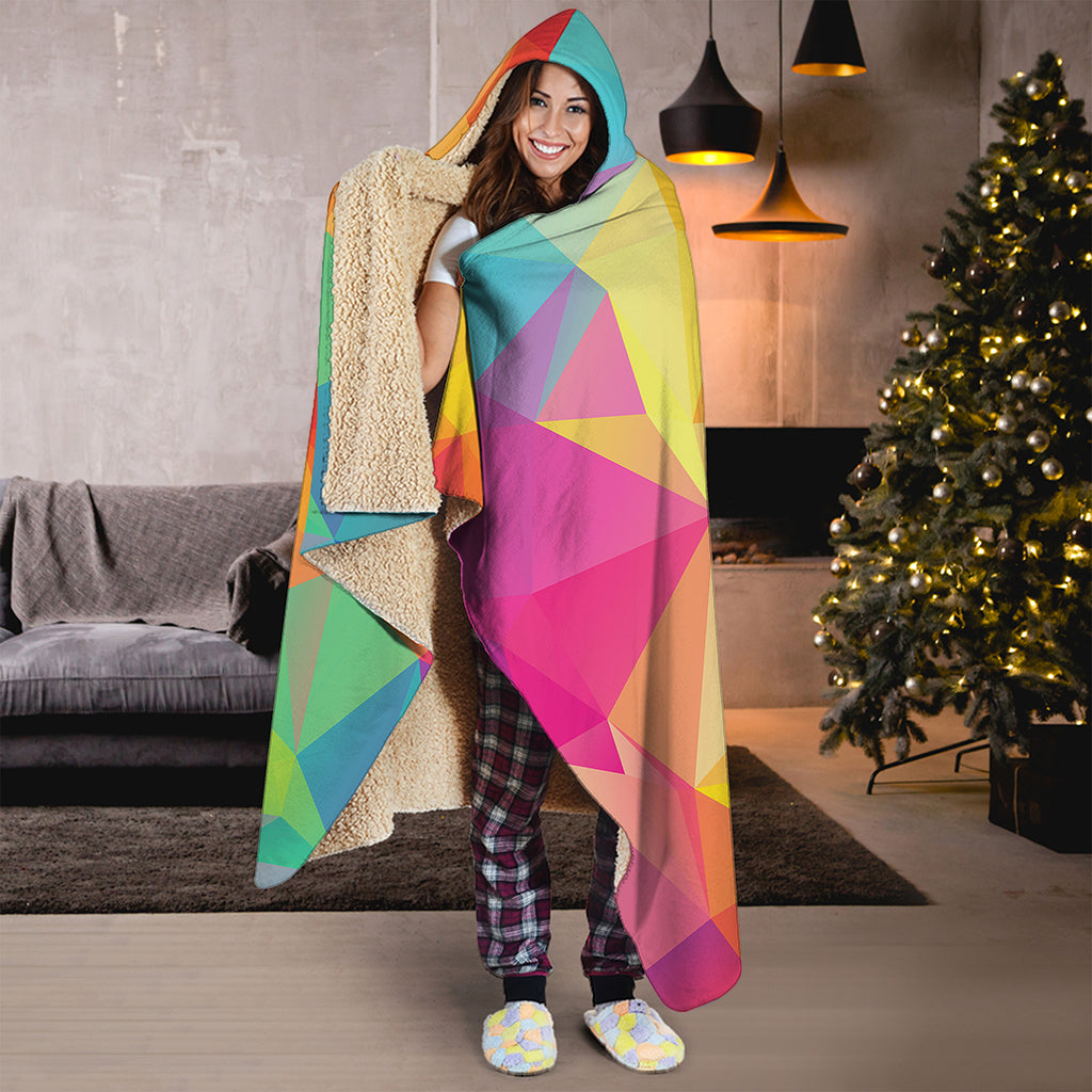 Abstract Polygonal Geometric Print Hooded Blanket