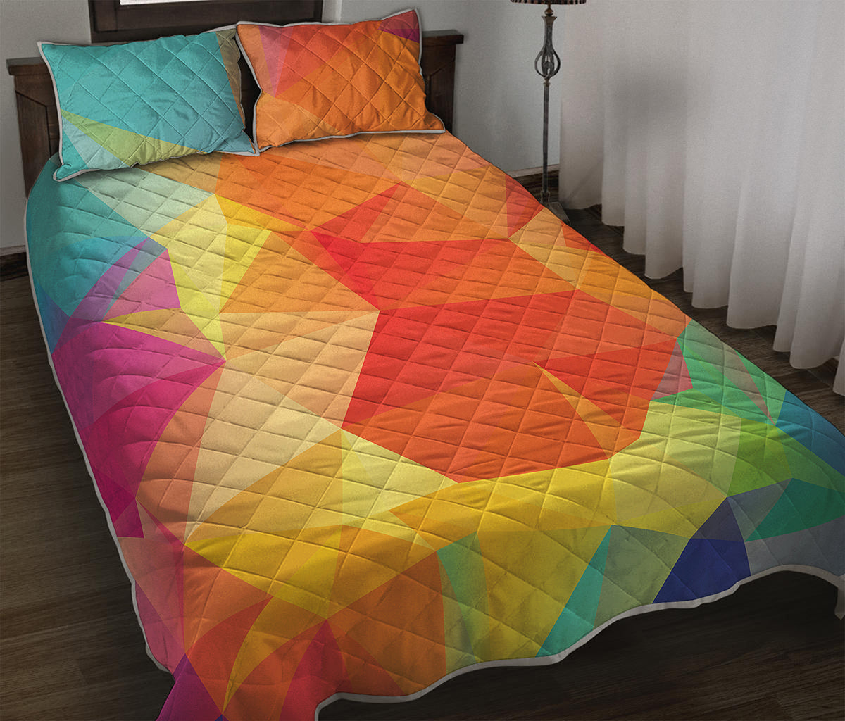 Abstract Polygonal Geometric Print Quilt Bed Set