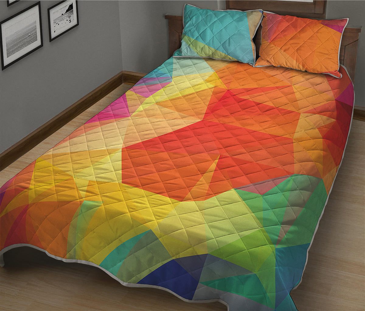 Abstract Polygonal Geometric Print Quilt Bed Set