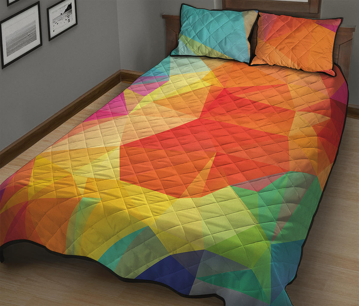 Abstract Polygonal Geometric Print Quilt Bed Set
