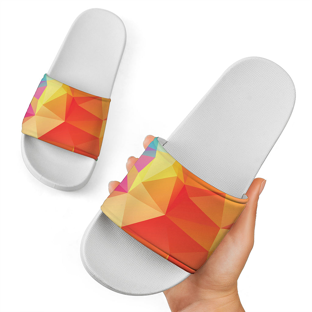 Abstract Polygonal Geometric Print White Slide Sandals