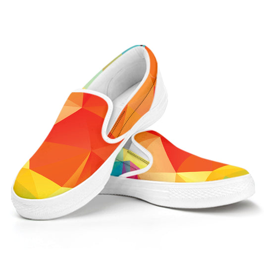 Abstract Polygonal Geometric Print White Slip On Shoes